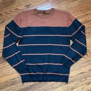 MANFINITY Men's Crewneck Sweater - Black and Brown Stripes